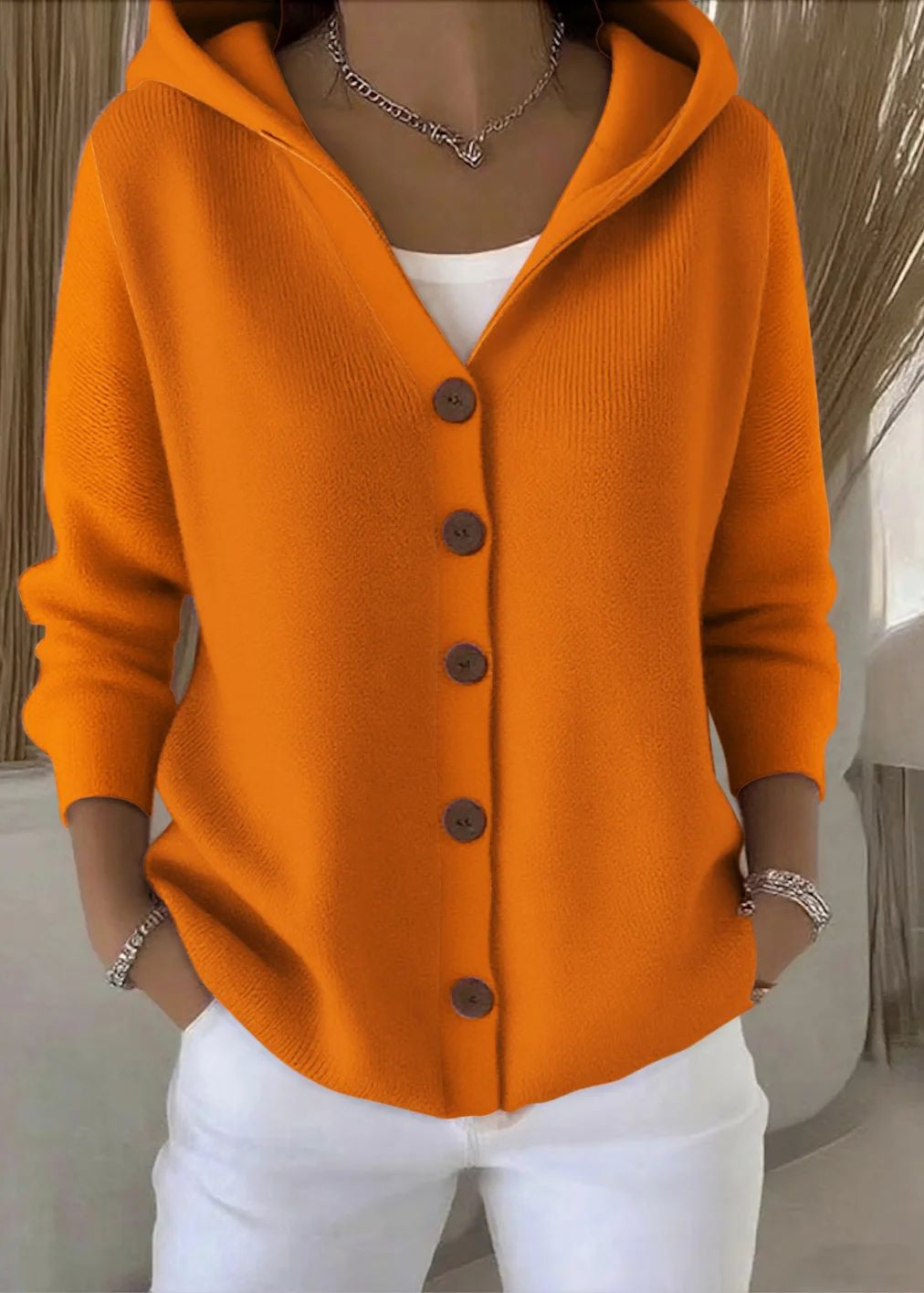 Cardigan donna morbido con cappuccio elegante casual