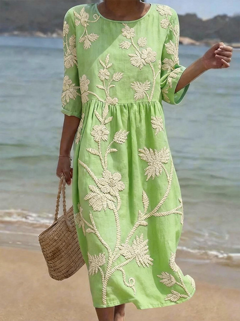 Abito midi vintage ricamato elegante e leggero per donna