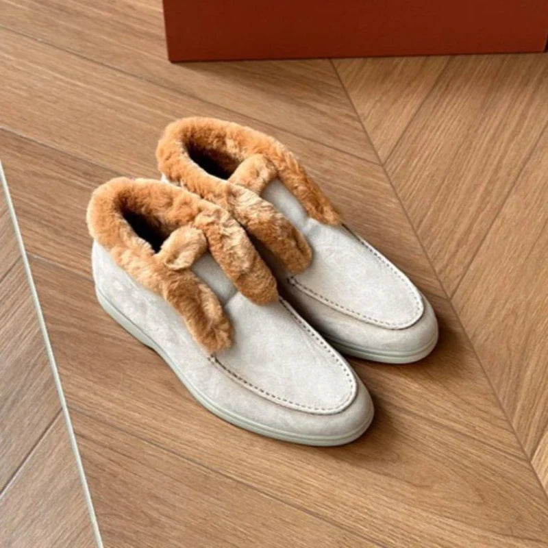 Mocassini donna in suede con interno in shearling