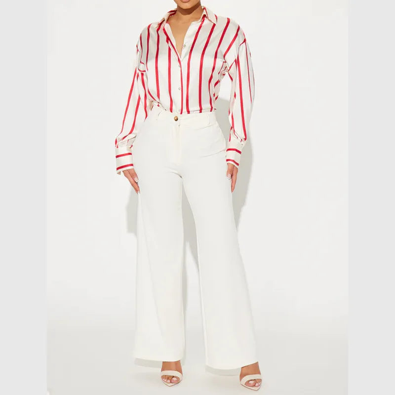 Camicia donna satinata a righe elegante e raffinata