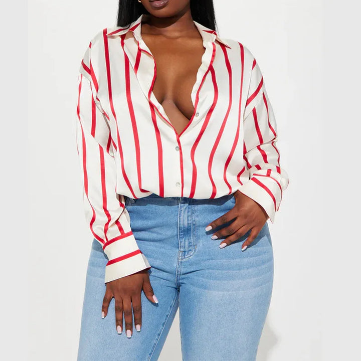 Camicia donna satinata a righe elegante e raffinata