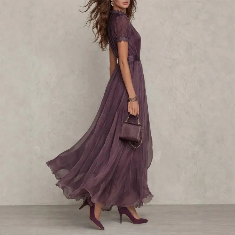 Abito elegante donna in chiffon con pizzo vintage