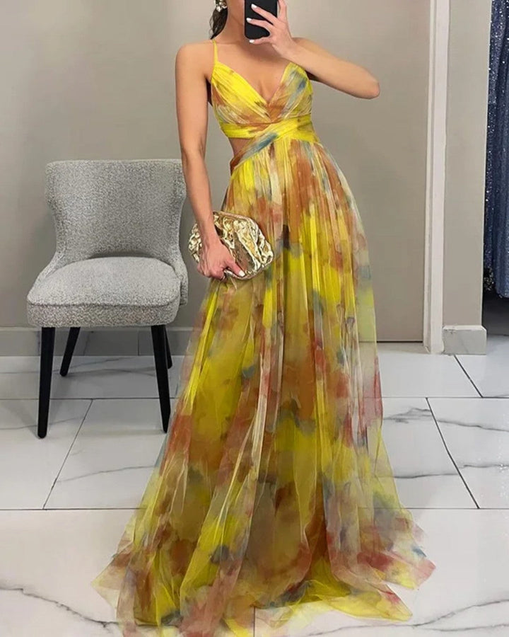Abito lungo donna elegante in chiffon leggero