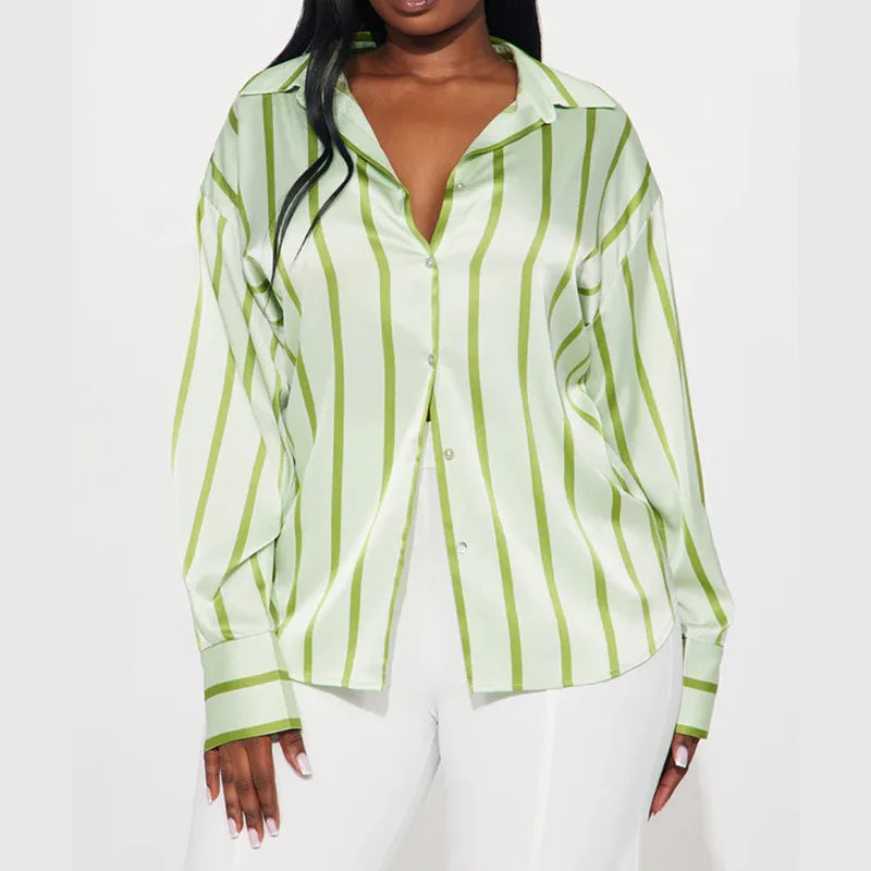 Camicia donna satinata a righe elegante e raffinata