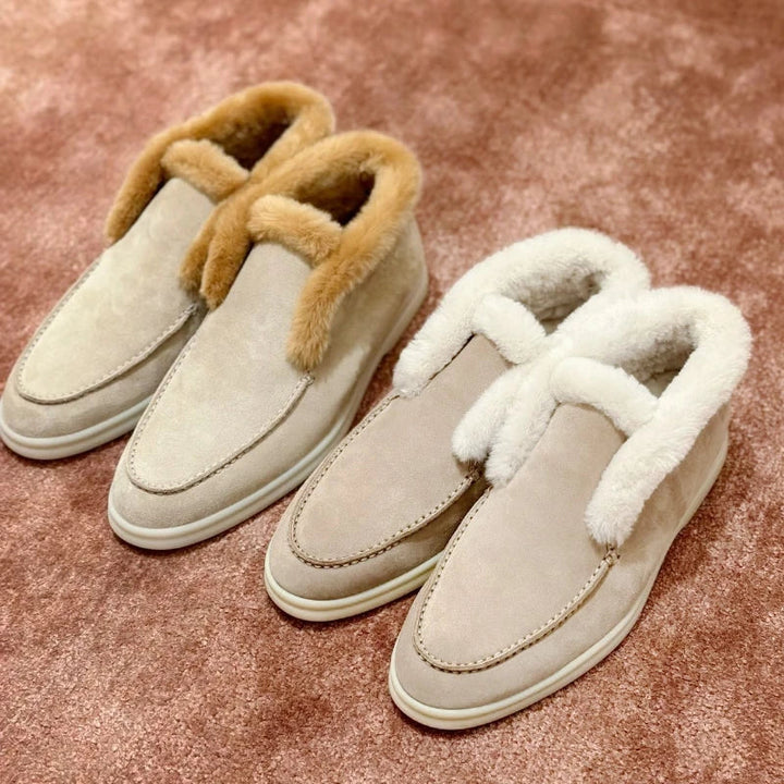 Mocassini donna in suede con interno in shearling