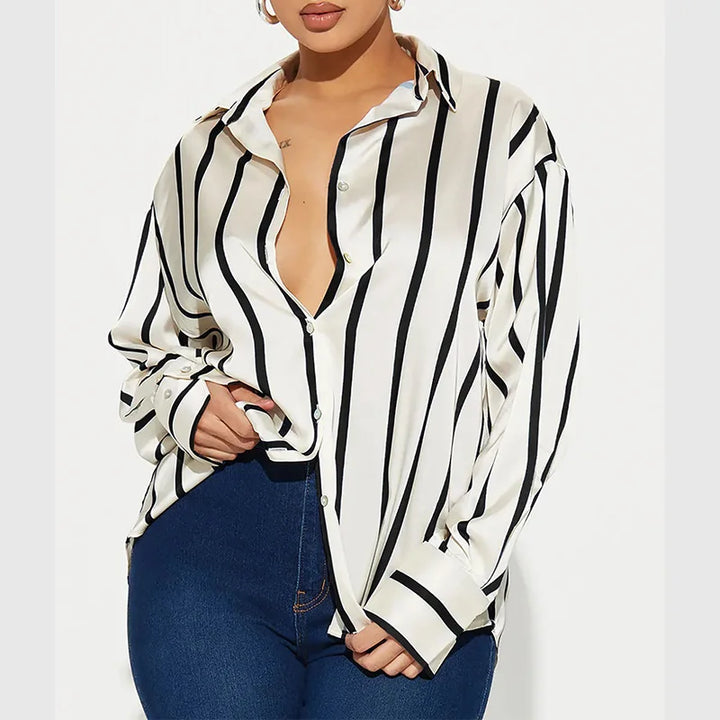 Camicia donna satinata a righe elegante e raffinata