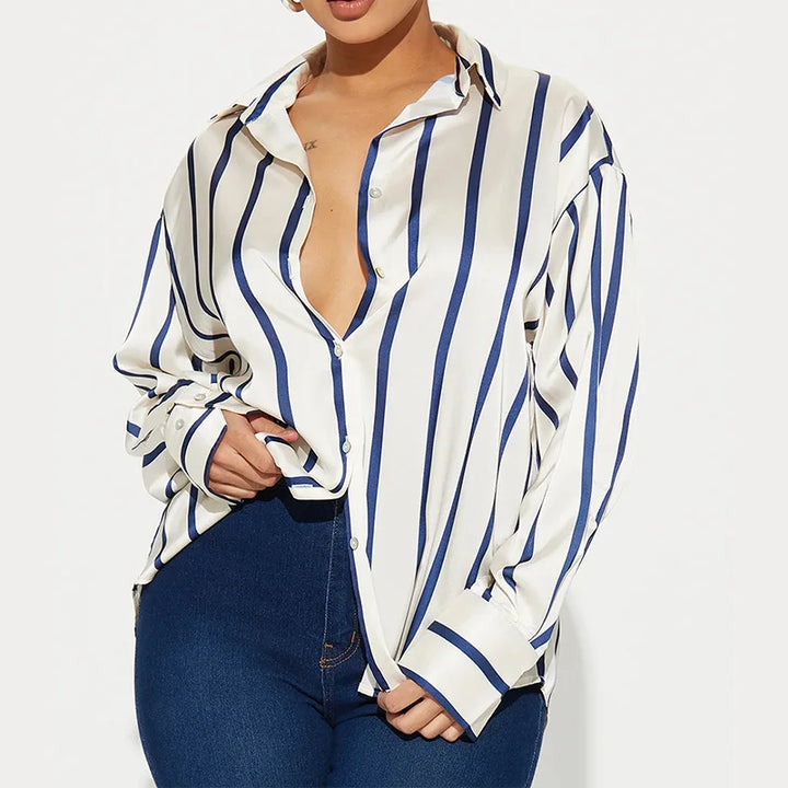 Camicia donna satinata a righe elegante e raffinata