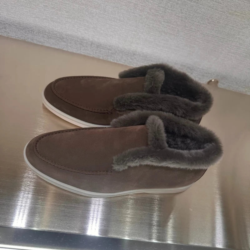 Mocassini donna in suede con interno in shearling