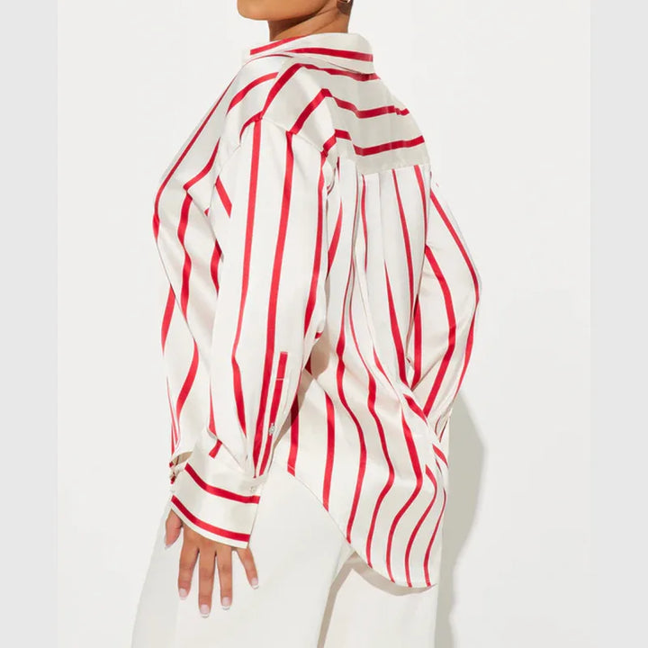 Camicia donna satinata a righe elegante e raffinata