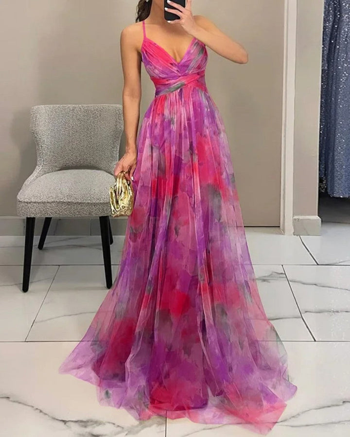 Abito lungo donna elegante in chiffon leggero