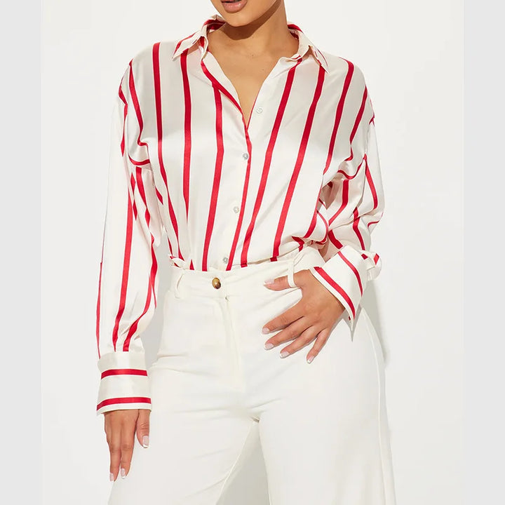 Camicia donna satinata a righe elegante e raffinata