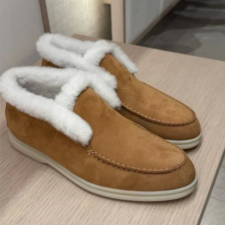 Mocassini donna in suede con interno in shearling