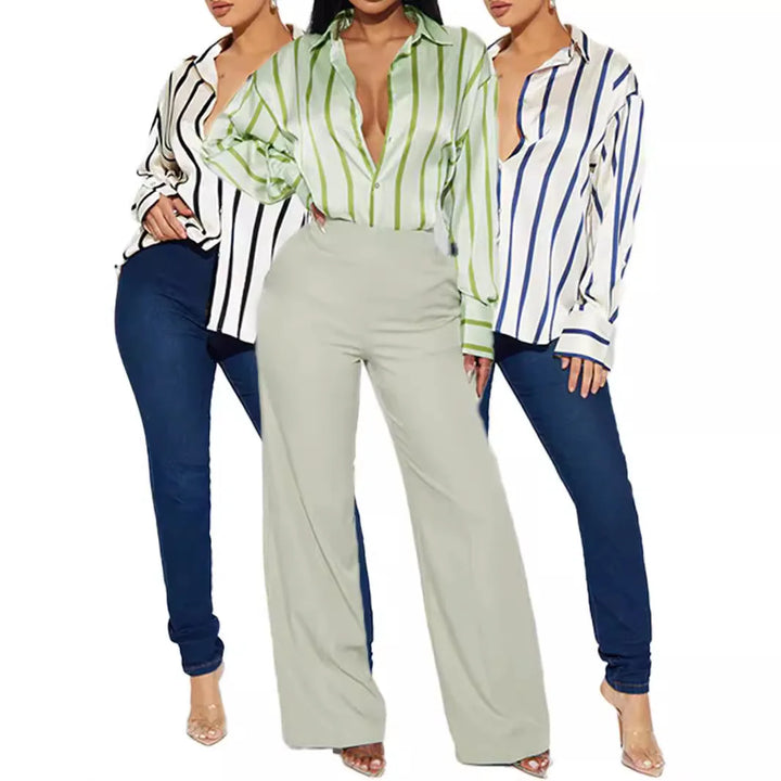 Camicia donna satinata a righe elegante e raffinata