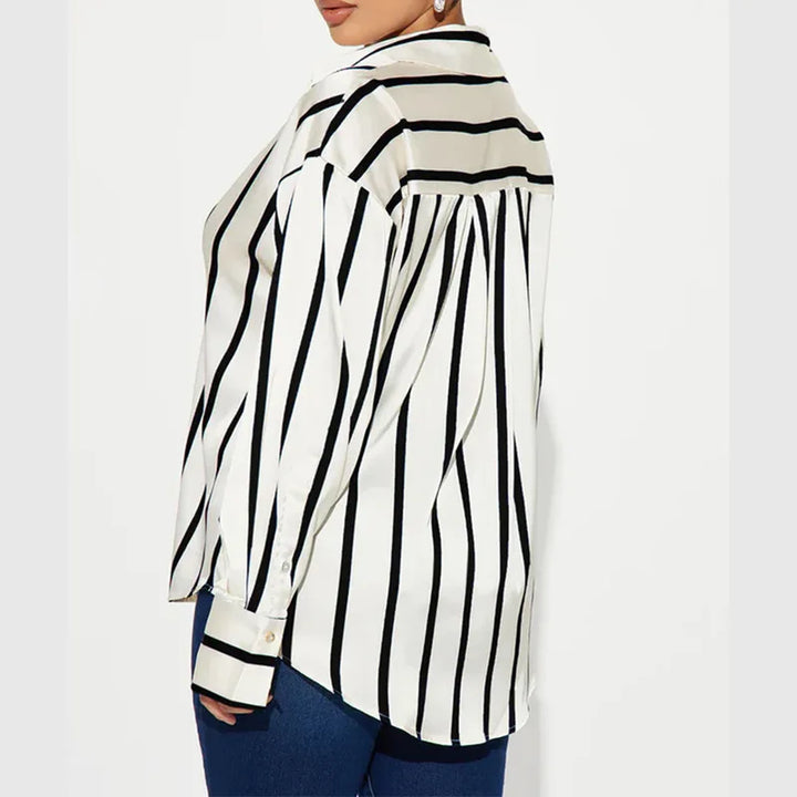 Camicia donna satinata a righe elegante e raffinata