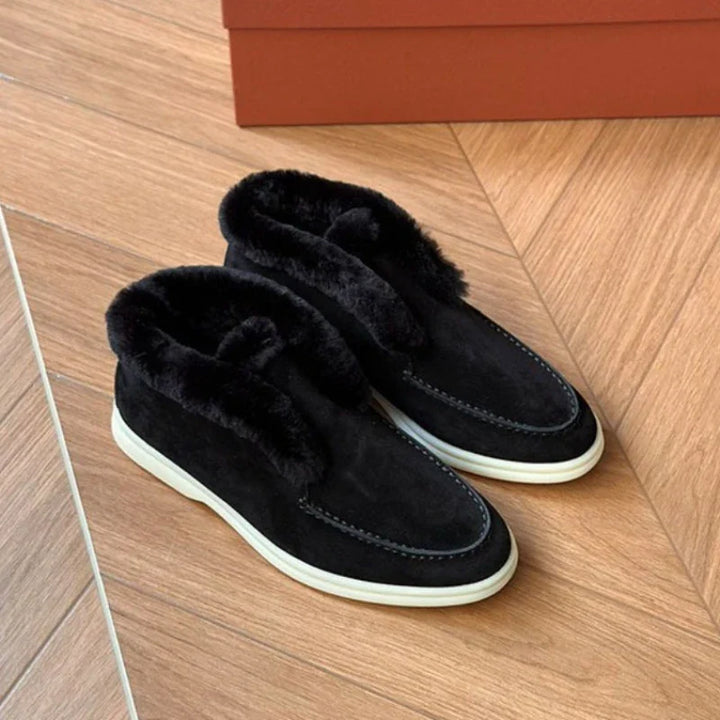 Mocassini donna in suede con interno in shearling