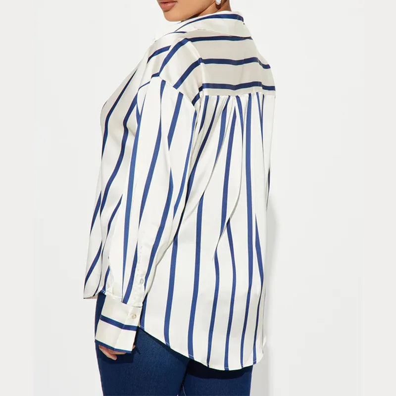 Camicia donna satinata a righe elegante e raffinata