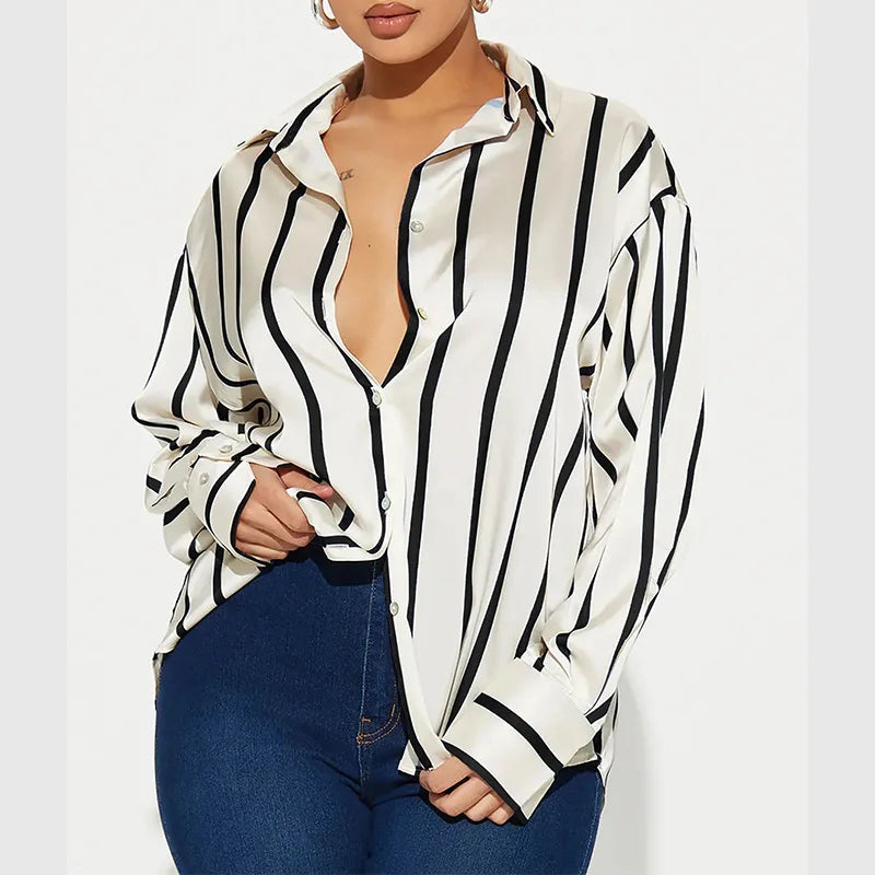Camicia donna satinata a righe elegante e raffinata