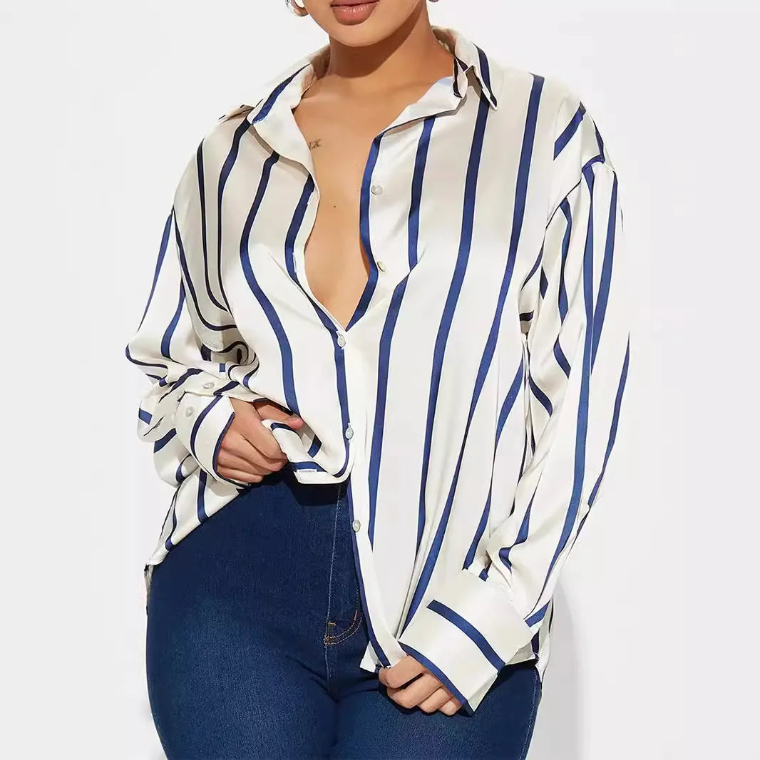 Camicia donna satinata a righe elegante e raffinata