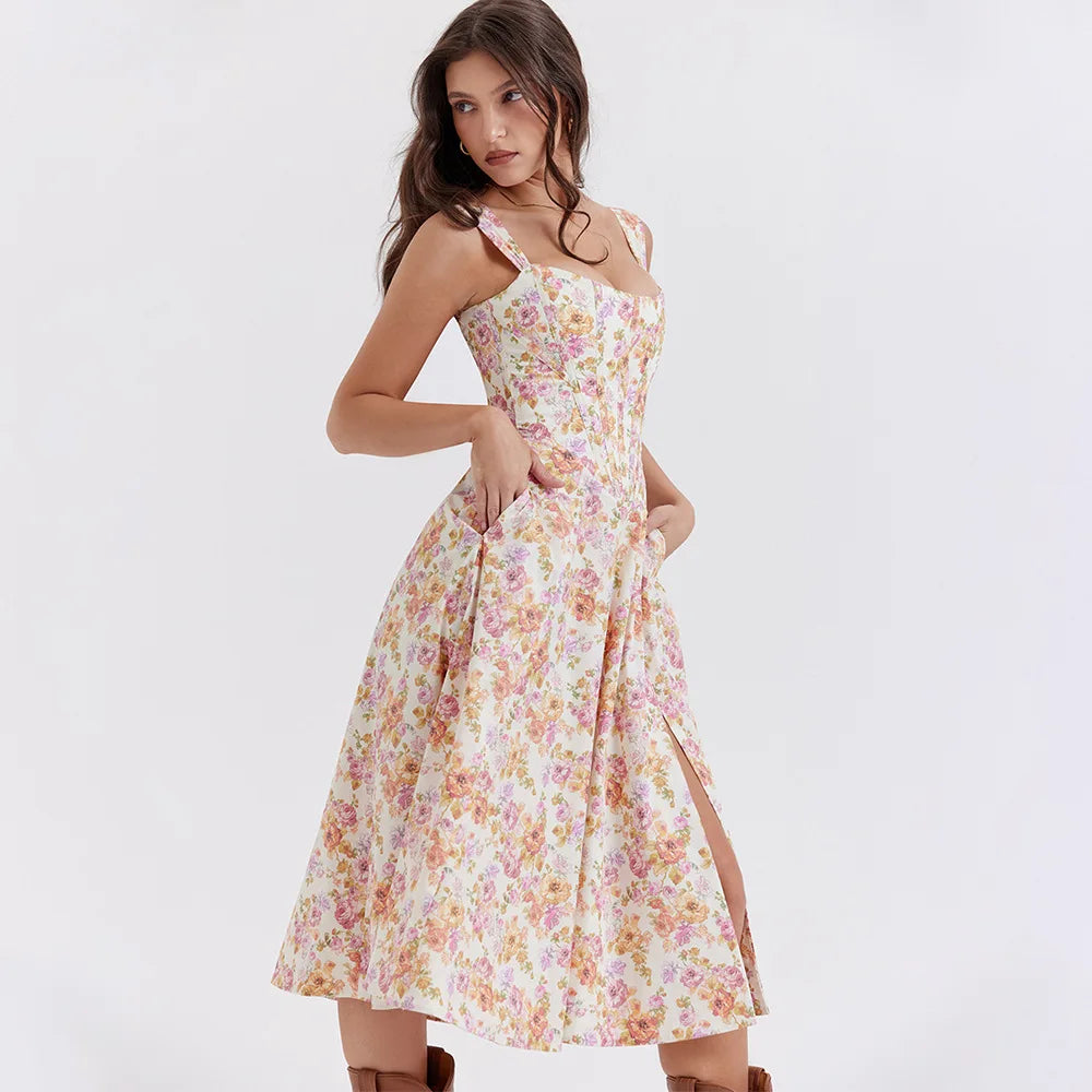 Abito midi floreale elegante e femminile da donna