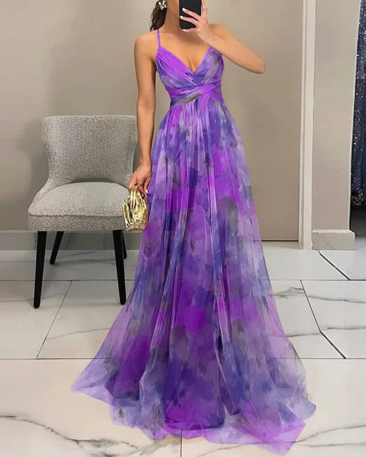 Abito lungo donna elegante in chiffon leggero