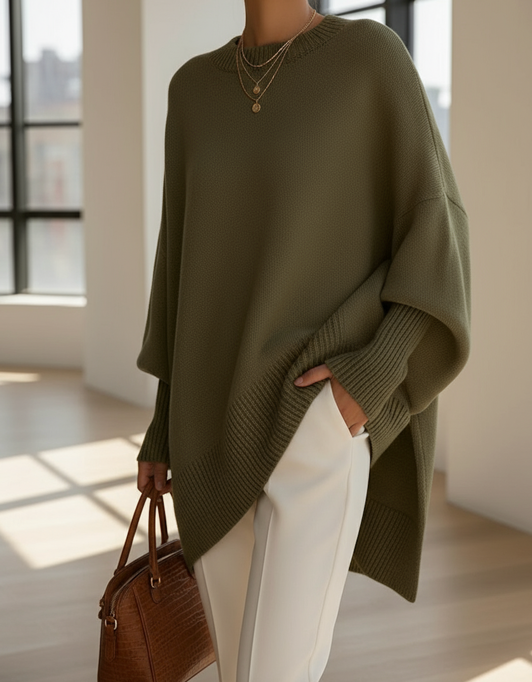 Maglione poncho donna morbido ed elegante oversize