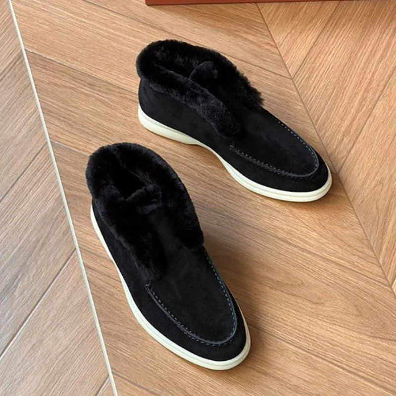 Mocassini donna in suede con interno in shearling