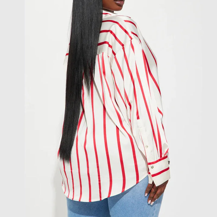 Camicia donna satinata a righe elegante e raffinata