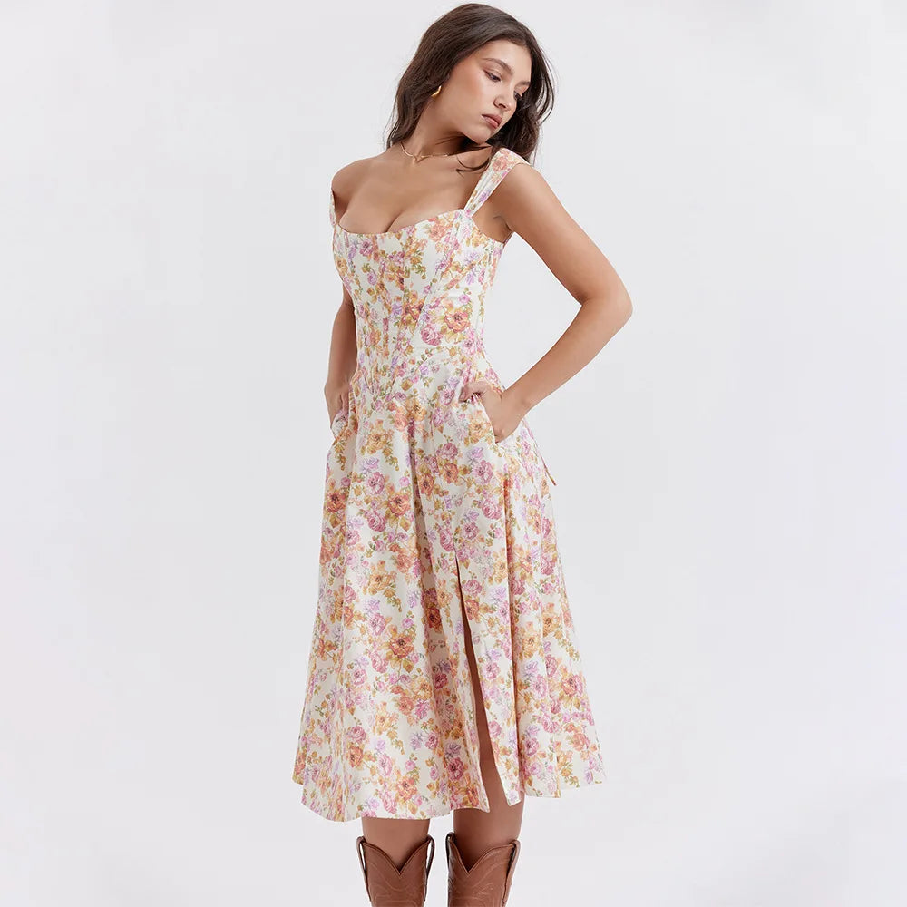 Abito midi floreale elegante e femminile da donna