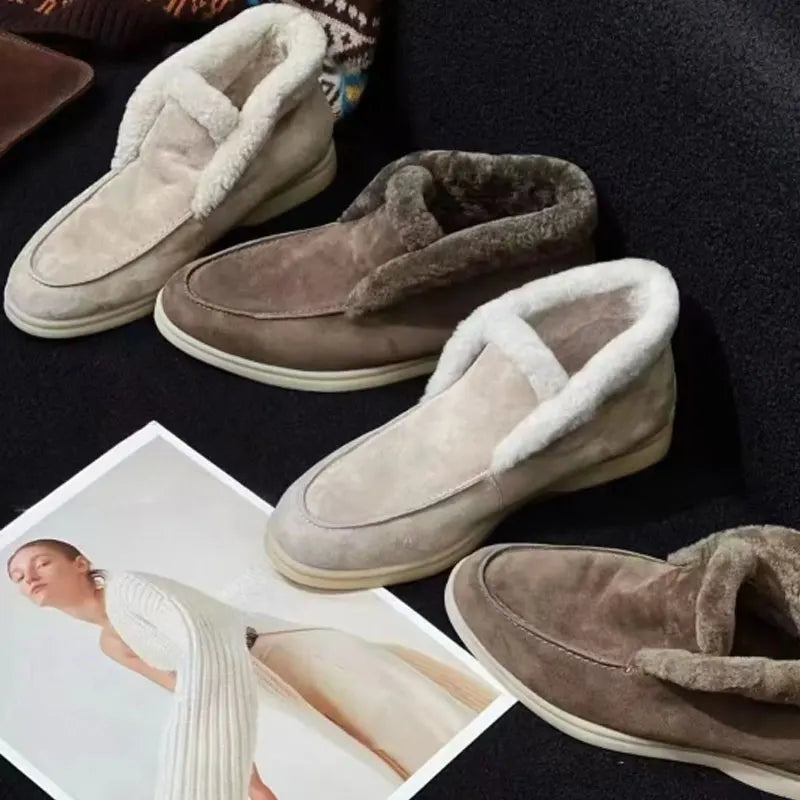 Mocassini donna in suede con interno in shearling