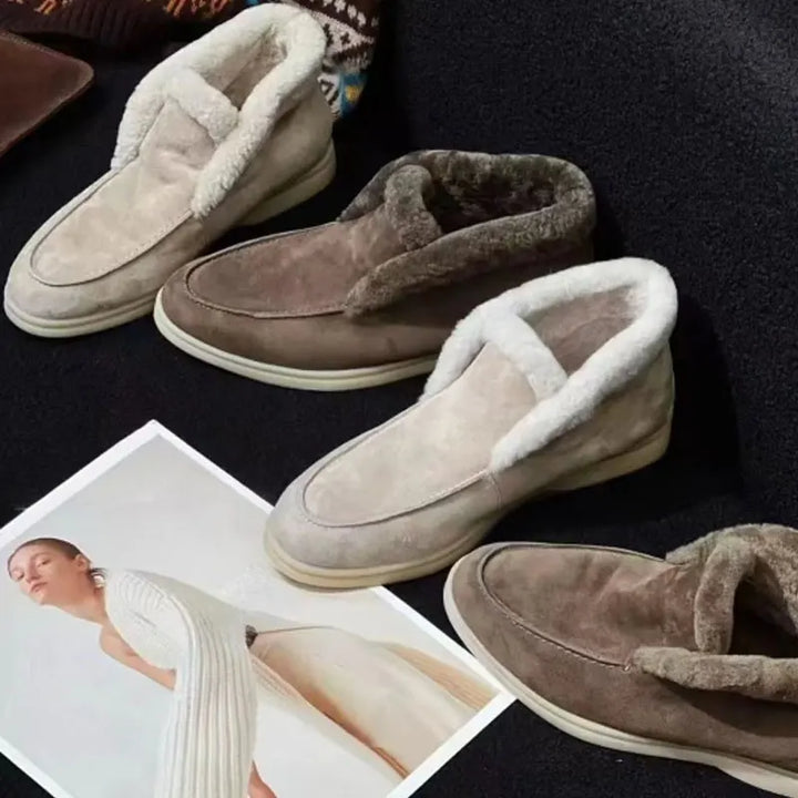 Mocassini donna in suede con interno in shearling