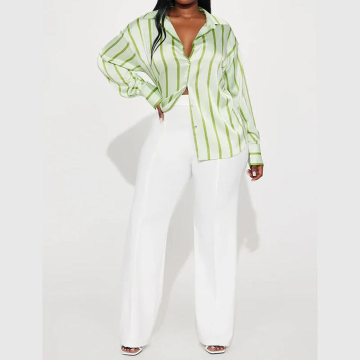 Camicia donna satinata a righe elegante e raffinata