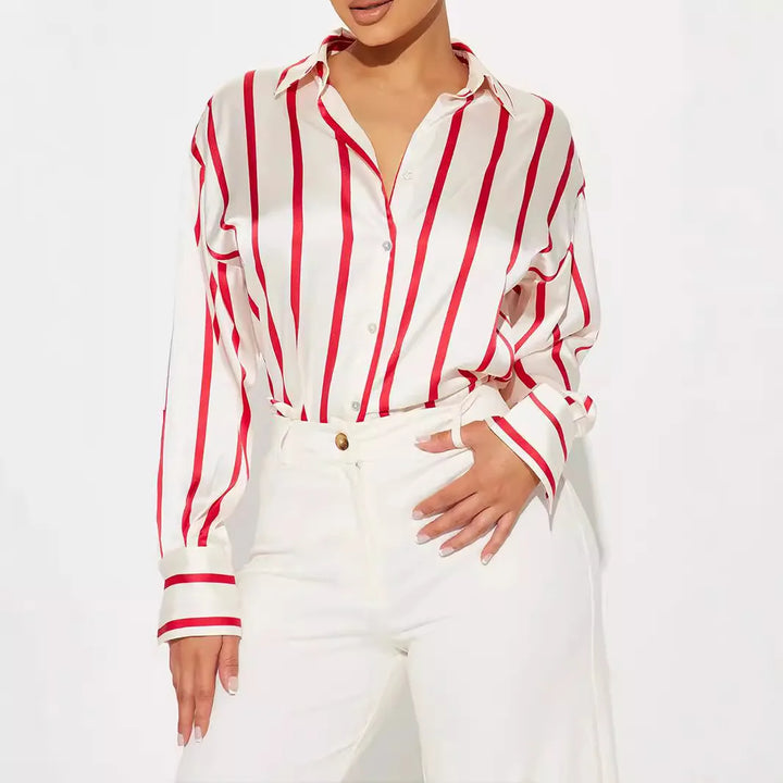 Camicia donna satinata a righe elegante e raffinata