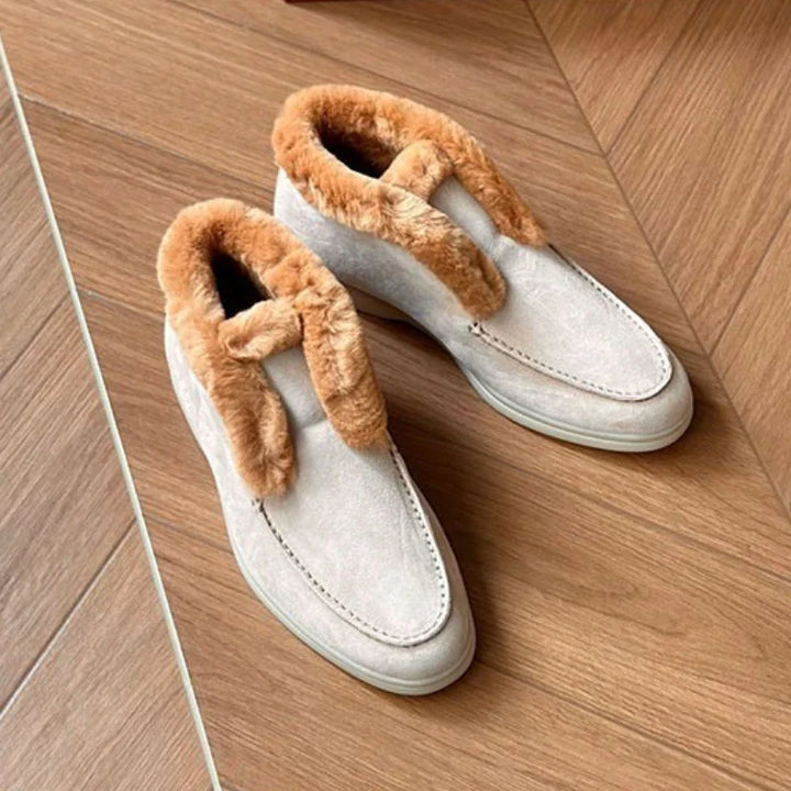 Mocassini donna in suede con interno in shearling