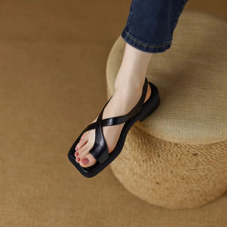 Sandali donna in pelle italiana con fasce incrociate