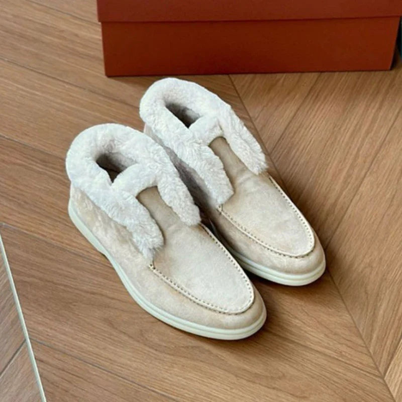 Mocassini donna in suede con interno in shearling