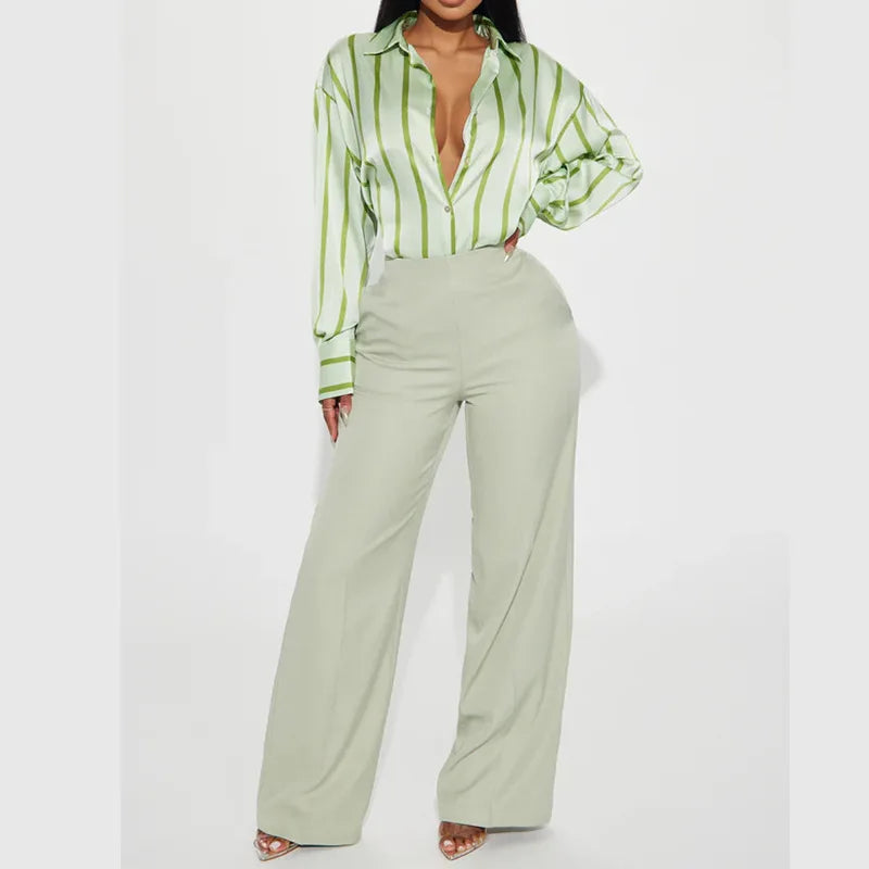 Camicia donna satinata a righe elegante e raffinata