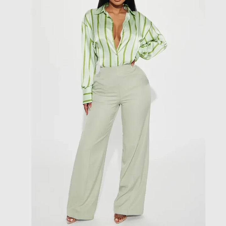 Camicia donna satinata a righe elegante e raffinata
