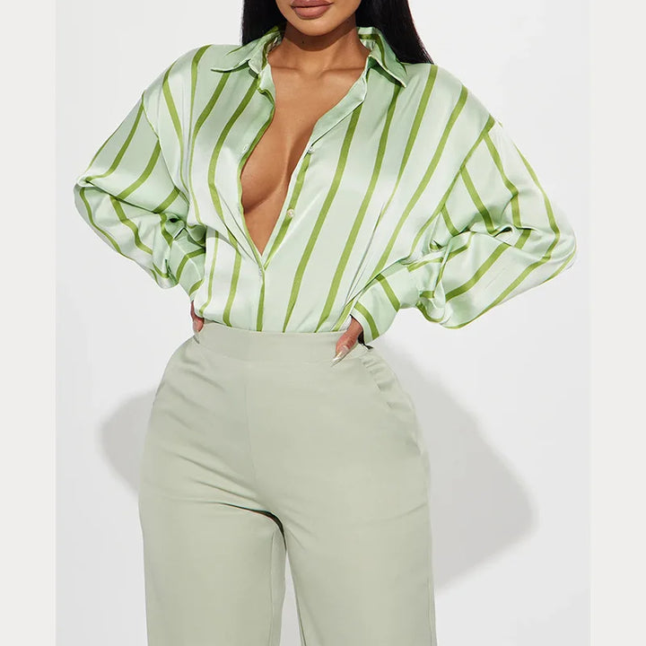 Camicia donna satinata a righe elegante e raffinata