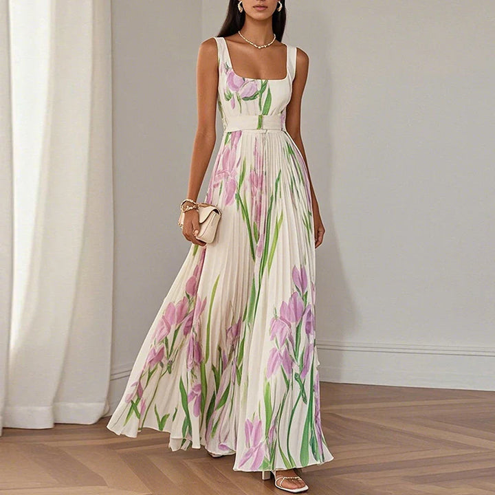 Abito maxi floreale donna in seta naturale