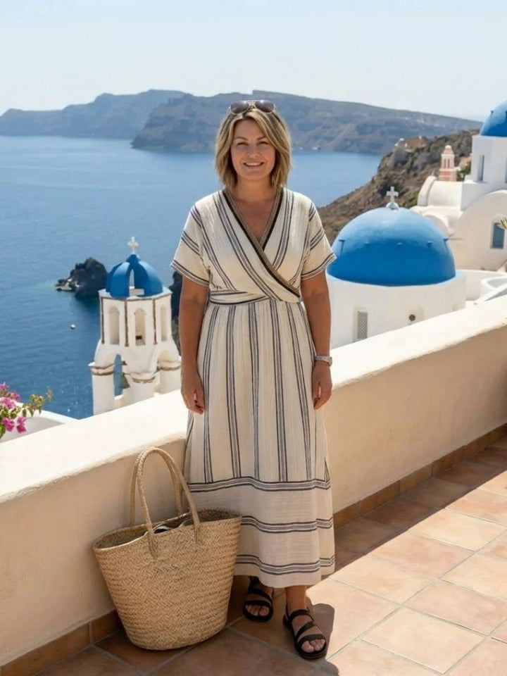 Abito midi in lino donna con scollo a V