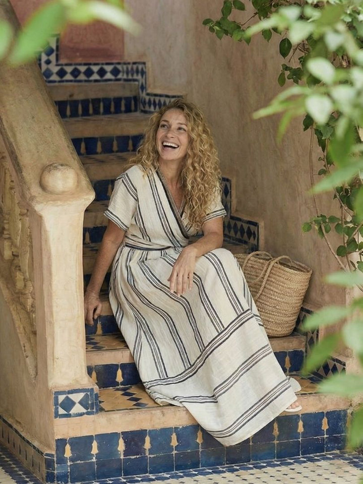 Abito midi in lino donna con scollo a V