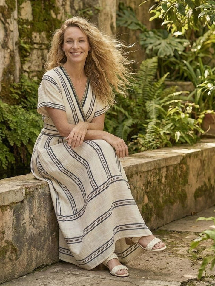 Abito midi in lino donna con scollo a V