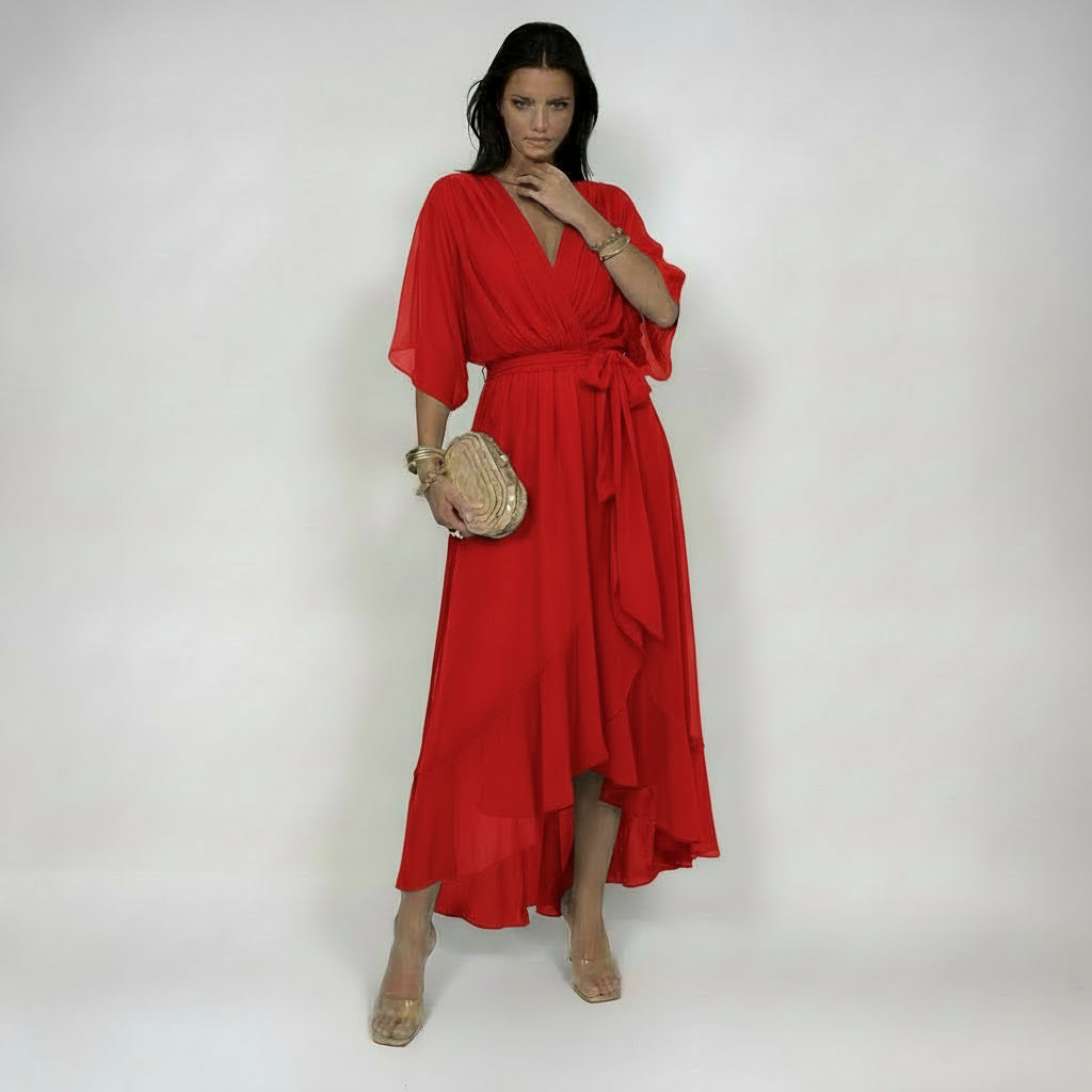Abito in chiffon da donna elegante e fluido con scollo a V