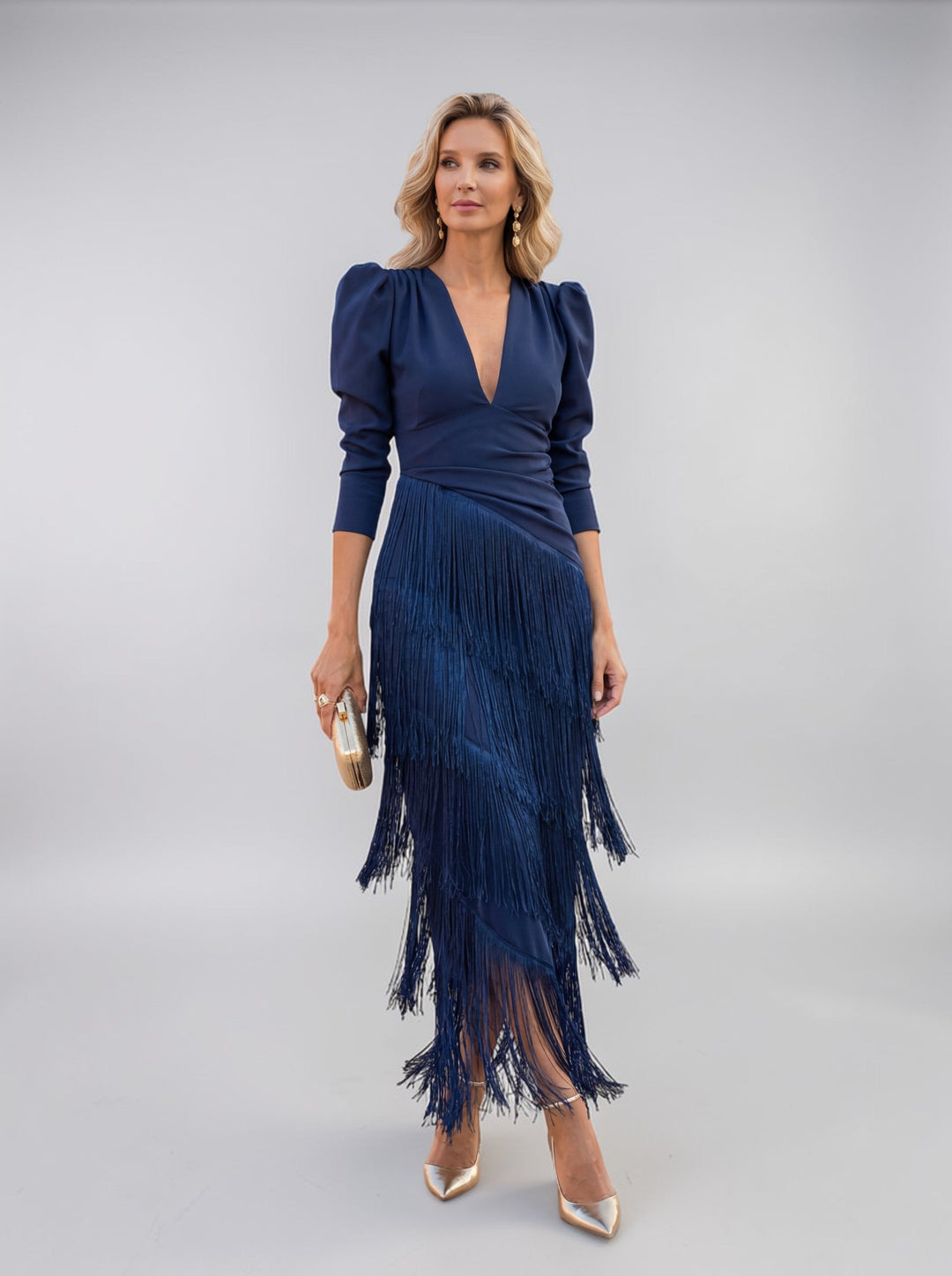 Abito elegante con frange fluido e raffinato per donna