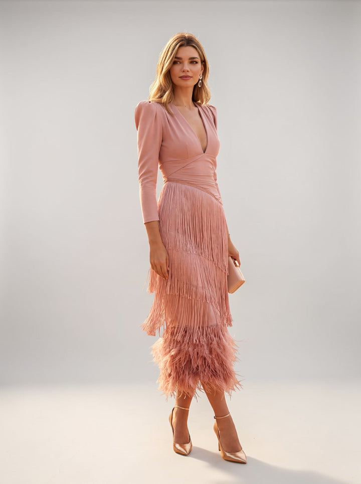 Abito elegante con frange fluido e raffinato per donna