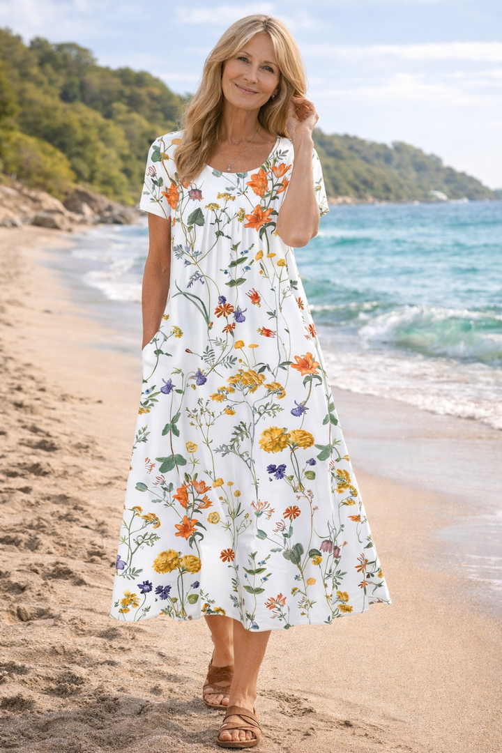 Abito floreale elegante e valorizzante per donna