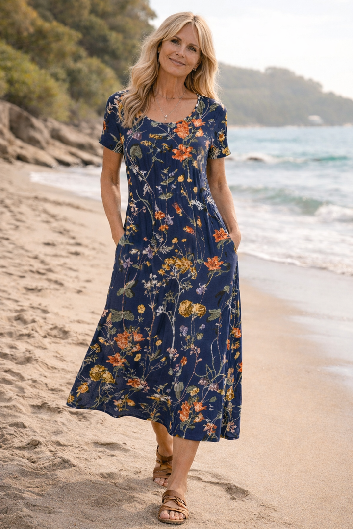 Abito floreale elegante e valorizzante per donna
