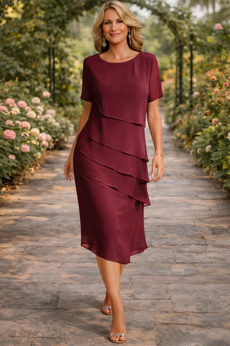 Abito midi fluido elegante da donna con volant