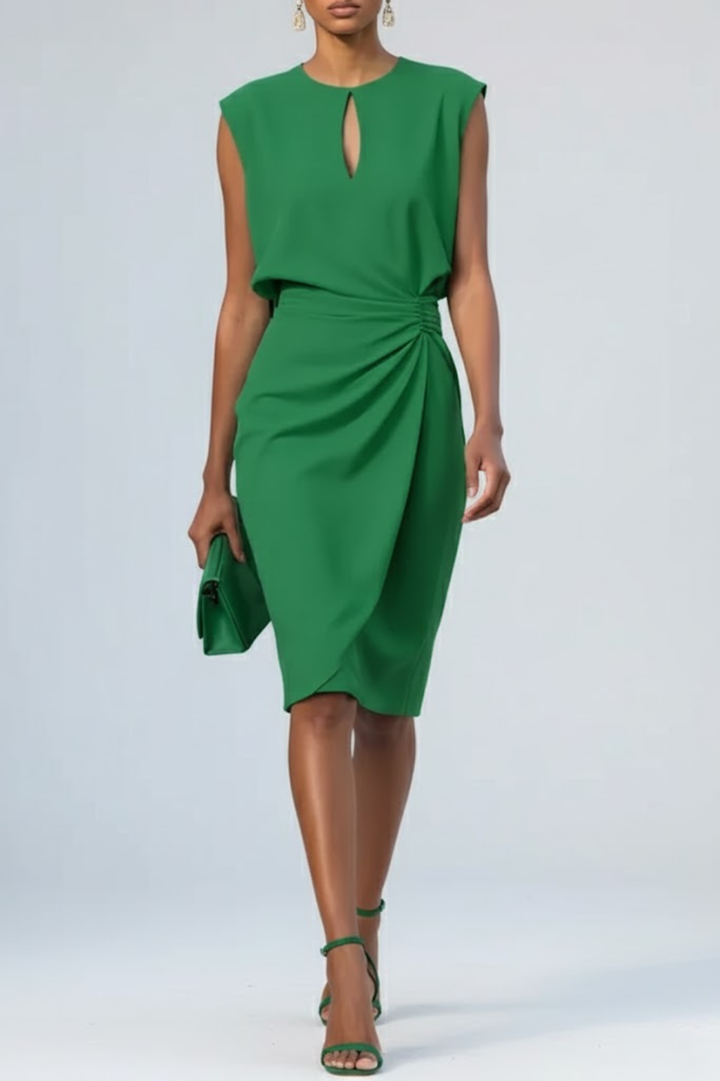 Abito midi donna elegante con vita arricciata
