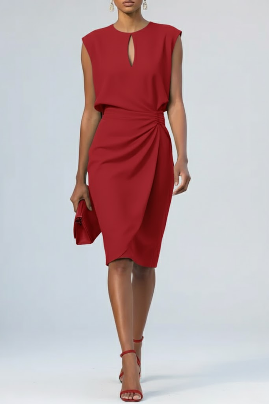 Abito midi donna elegante con vita arricciata